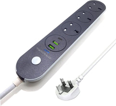 سلك تمديد كهربائي، شريط طاقة بطول 5 متر يحتوي على 2USB و 1PD نوع C و 3 مقبس كهرباء بريطاني، 13A