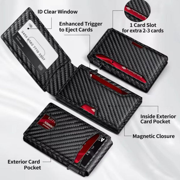 حامل بطاقات العمل TANGMO للرجال، محفظة رفيعة مانعة لتداخل RFID مع سبيكة الألمنيوم، جلد PU، تصميم سهل الوصول مع خاصية الظهور السريع، أسود